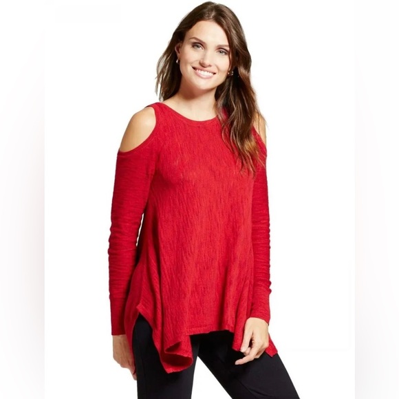 Knox Rose XXL brick red cold shoulder long sleeve scarf hemline sweater - Picture 1 of 9